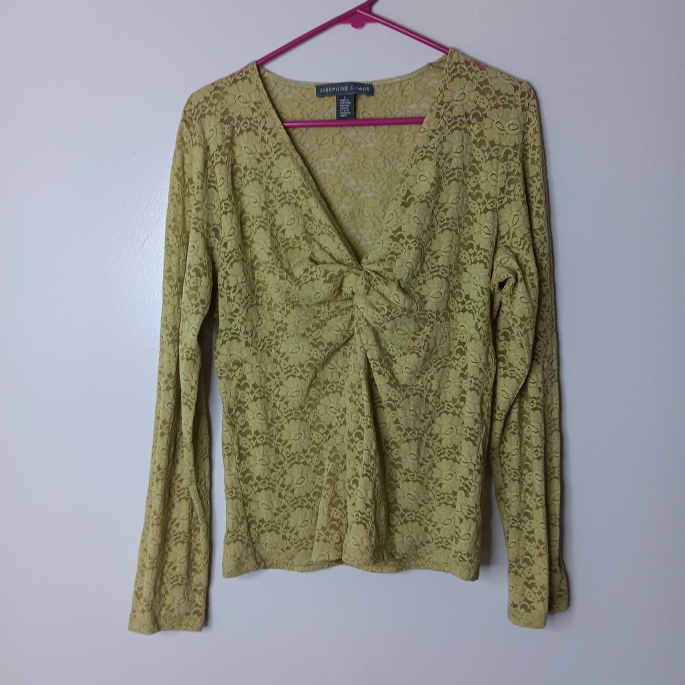Vintage Y2K Babydoll Lace Top Womens Size L Lime Green Twist Front Forest Fairy